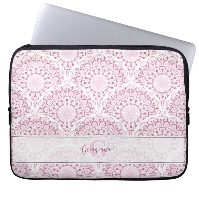Gepersonaliseerde Art Deco Roze Confetti Lace Mand Laptop Sleeve (Voorkant)