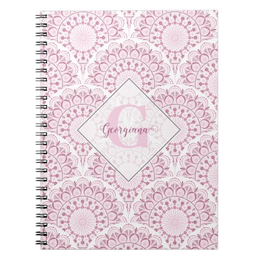 Gepersonaliseerde Art Deco Roze Confetti Lace Mand Notitieboek (Voorkant)