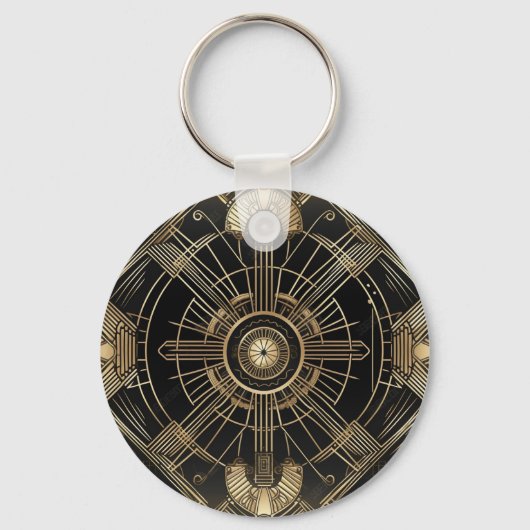 Gepersonaliseerde Art Deco Sleutelhanger - Zwart e (Voorkant)