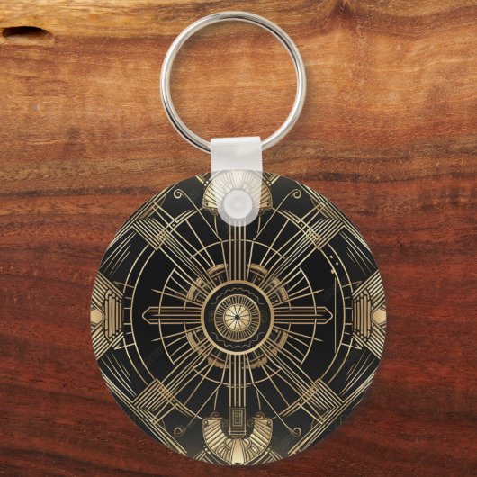 Gepersonaliseerde Art Deco Sleutelhanger - Zwart e (Voorkant)