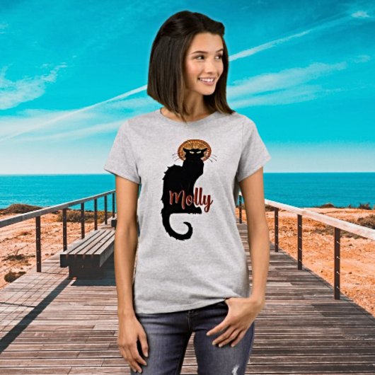 Gepersonaliseerde Art Nouveau Black Cat T-shirt