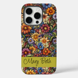 Gepersonaliseerde Art Nouveau Blooms iPhone 16 Pro Hoesje