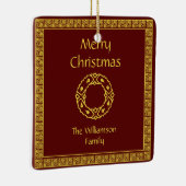 Gepersonaliseerde Art Nouveau Red Kerstmis Keramisch Ornament (Rechts)