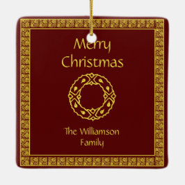 Gepersonaliseerde Art Nouveau Red Kerstmis Keramisch Ornament