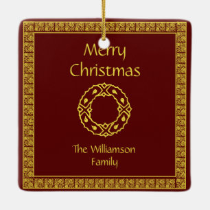 Gepersonaliseerde Art Nouveau Red Kerstmis Keramisch Ornament