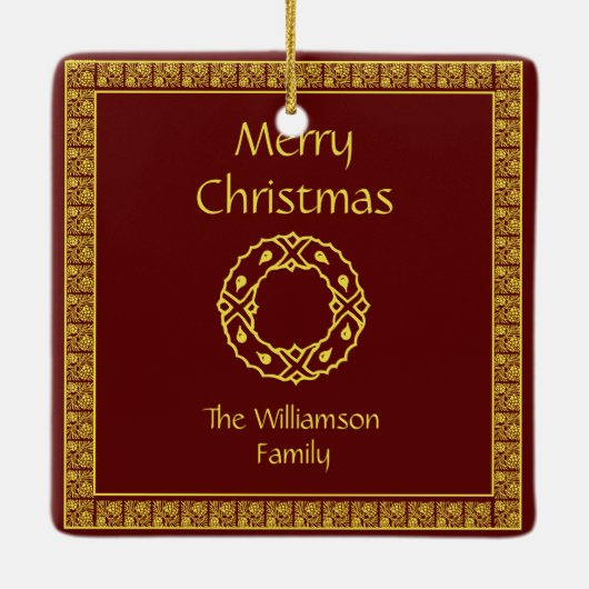 Gepersonaliseerde Art Nouveau Red Kerstmis Keramisch Ornament (Achterkant)