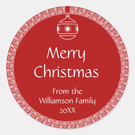 Gepersonaliseerde Art Nouveau Retro Kerstversierin Ronde Sticker (Voorkant)