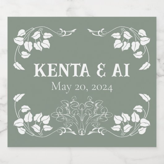 Gepersonaliseerde Art Nouveau Sparkling Wijnetiket (Enkel label)