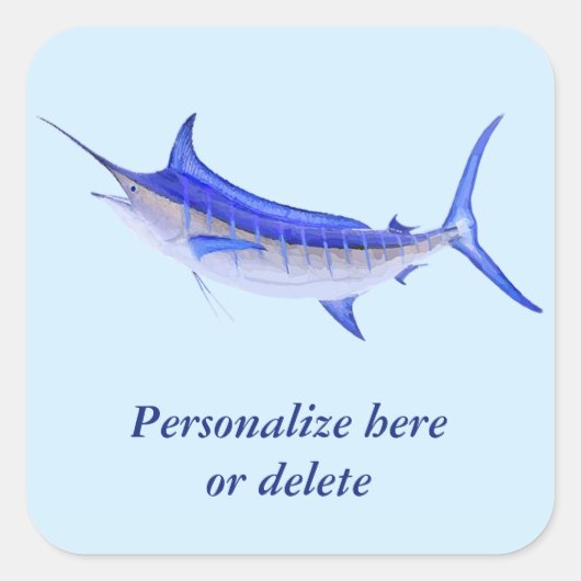 Gepersonaliseerde artistieke blauwe marlijn vis vierkante sticker (Voorkant)