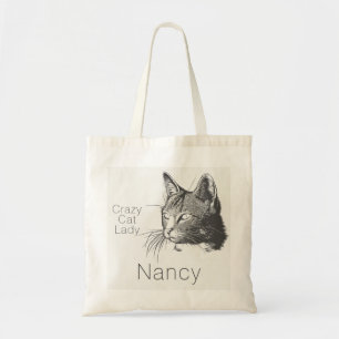Gepersonaliseerde artistieke kat Lady Sketched Cat Tote Bag