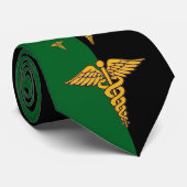 Gepersonaliseerde arts Caduceus groen en zwart Stropdas (Opgerold)