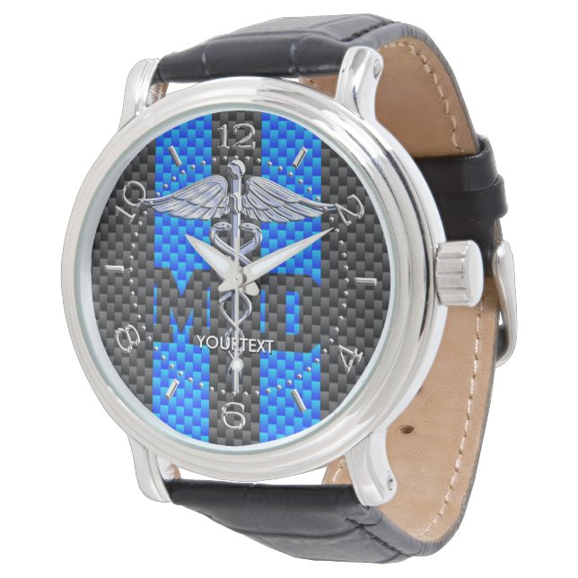 Gepersonaliseerde arts MD Caduceus Carbon Stripes Horloge (Gekanteld)
