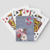 Gepersonaliseerde Artsy Botanicals gestempeld blau Pokerkaarten (Achterkant)