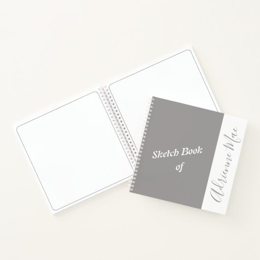 Gepersonaliseerde Ash Grijs & Wit Schetsboek Notitieboek (Binnen)