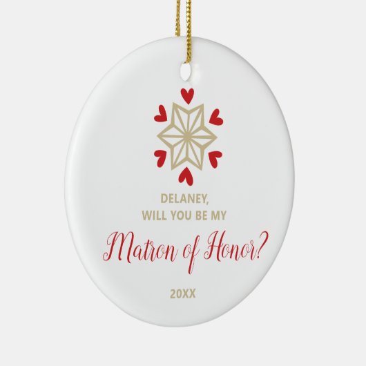 Gepersonaliseerde Asking Matron van Honor Snowflak Keramisch Ornament (Rechts)
