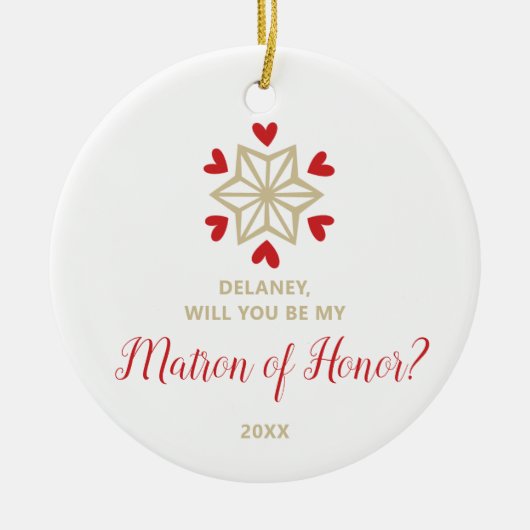 Gepersonaliseerde Asking Matron van Honor Snowflak Keramisch Ornament (Voorkant)
