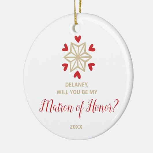 Gepersonaliseerde Asking Matron van Honor Snowflak Keramisch Ornament (Links)