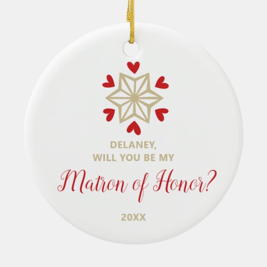 Gepersonaliseerde Asking Matron van Honor Snowflak Keramisch Ornament (Achterkant)