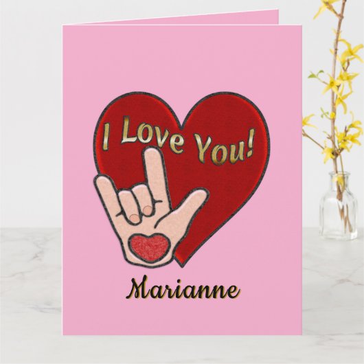 Gepersonaliseerde ASL I Love You Kaart (Gele Bloem)