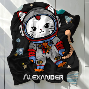 Gepersonaliseerde Astronaut Cat Space Adventure vo Fleece Deken
