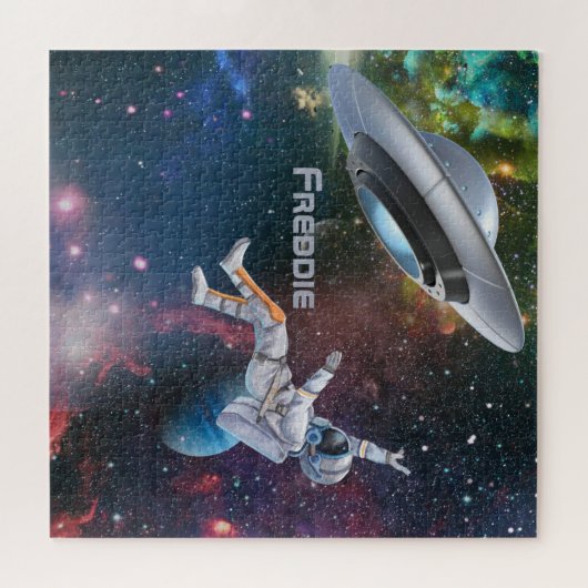 Gepersonaliseerde astronaut en vliegende schotel legpuzzel (Horizontaal)