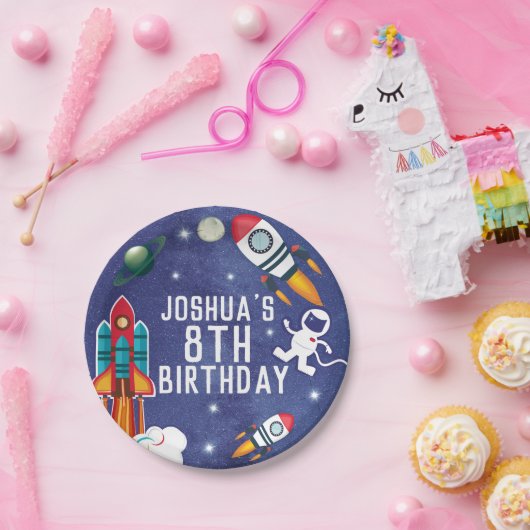 Gepersonaliseerde Astronaut Outer Space Verjaardag Papieren Bordje (Feest)