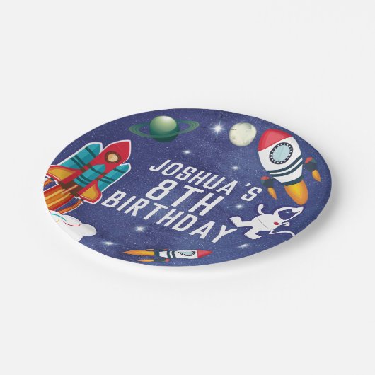 Gepersonaliseerde Astronaut Outer Space Verjaardag Papieren Bordje (Gekanteld)