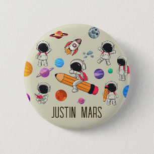 Gepersonaliseerde astronauten en planeten terug na ronde button 5,7 cm
