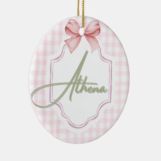 Gepersonaliseerde Athena Baby Girl Nursery Bow & G Keramisch Ornament (Rechts)