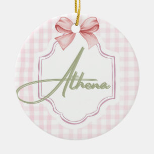 Gepersonaliseerde Athena Baby Girl Nursery Bow & G Keramisch Ornament