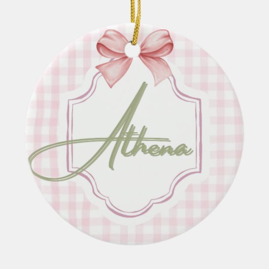 Gepersonaliseerde Athena Baby Girl Nursery Bow & G Keramisch Ornament (Voorkant)