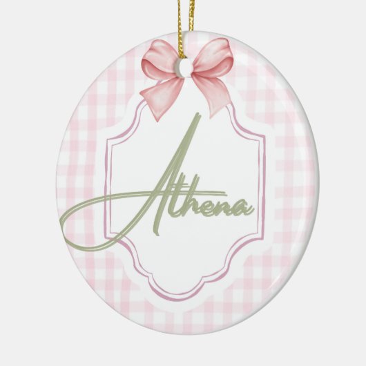 Gepersonaliseerde Athena Baby Girl Nursery Bow & G Keramisch Ornament (Links)
