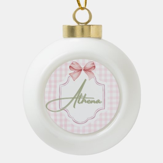 Gepersonaliseerde Athena Baby Girl Nursery Bow & G Keramische Bal Ornament (Voorkant)