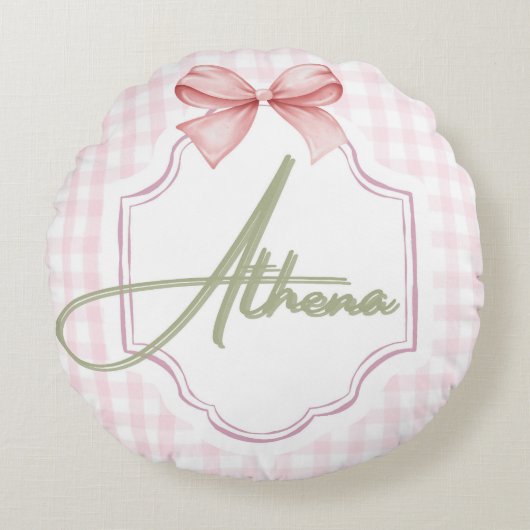 Gepersonaliseerde Athena Baby Girl Nursery Bow & G Rond Kussen (Voorkant)