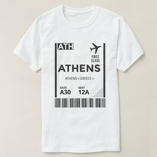 Gepersonaliseerde Athene Griekenland Boarding Pass T-shirt (Design voorkant)