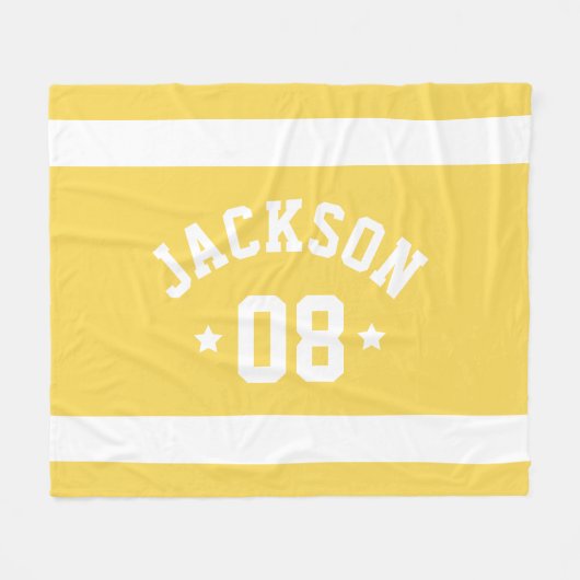 Gepersonaliseerde atleet naam en nummer geel fleece deken (Voorkant (Horizontaal))
