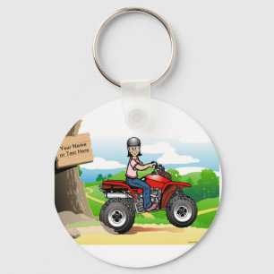 Gepersonaliseerde ATV Rider - Vrouw Cartoon Sleutelhanger