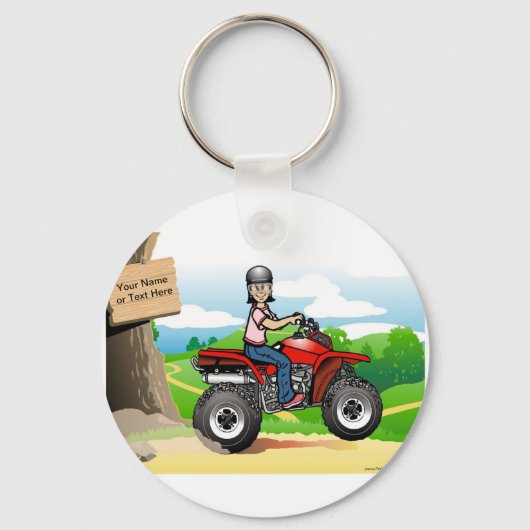 Gepersonaliseerde ATV Rider - Vrouw Cartoon Sleutelhanger (Voorkant)