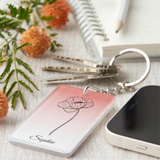 Gepersonaliseerde August Geboortebloem Sleutelhang Sleutelhanger (Voorkant Rechts)