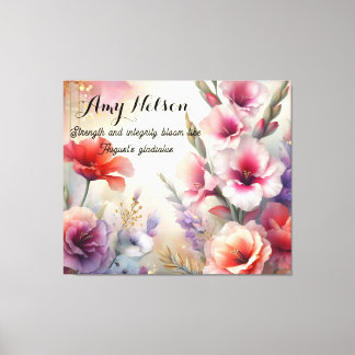 Gepersonaliseerde augustus verjaardag bloemen cade canvas afdruk