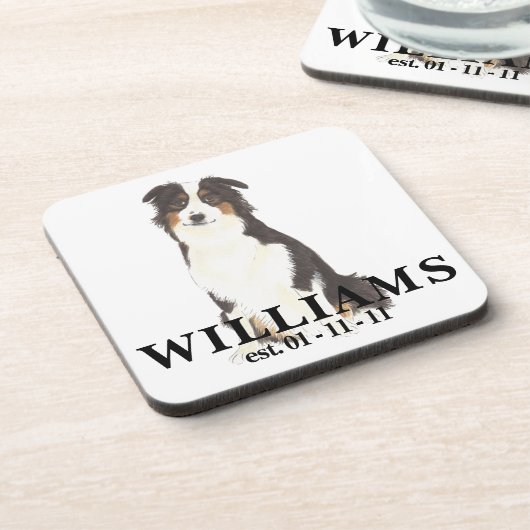 Gepersonaliseerde Aussie Australian Shepherd Dog Bier Onderzetter (Linkerzijde)