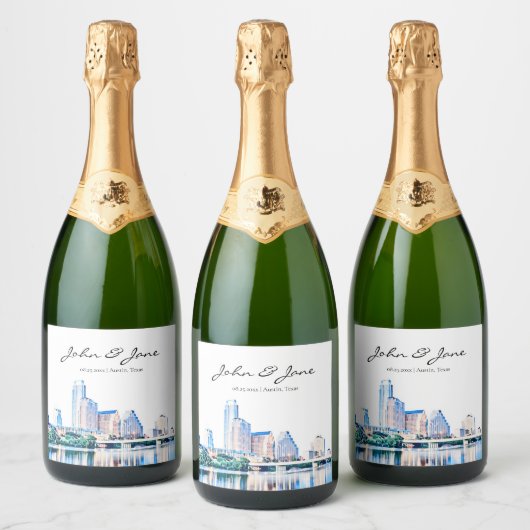 Gepersonaliseerde Austin Texas Bruiloft Mousserend Sparkling Wijnetiket (Flessen)
