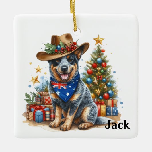 Gepersonaliseerde Australian Cattle Dog Kerstmis Keramisch Ornament (Voorkant)