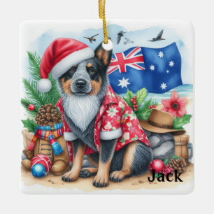 Gepersonaliseerde Australian Cattle Dog Kerstmis Keramisch Ornament