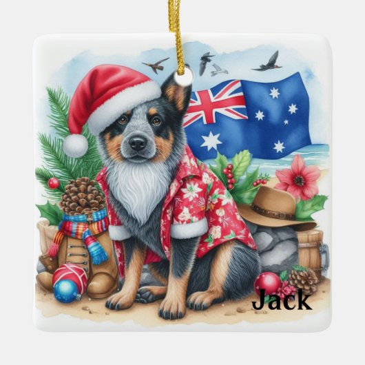Gepersonaliseerde Australian Cattle Dog Kerstmis Keramisch Ornament (Voorkant)