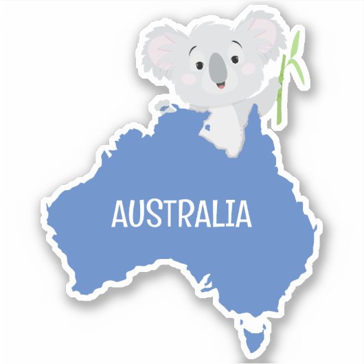 Gepersonaliseerde Australië Kaart met Grijze Koala Sticker (Voorkant)