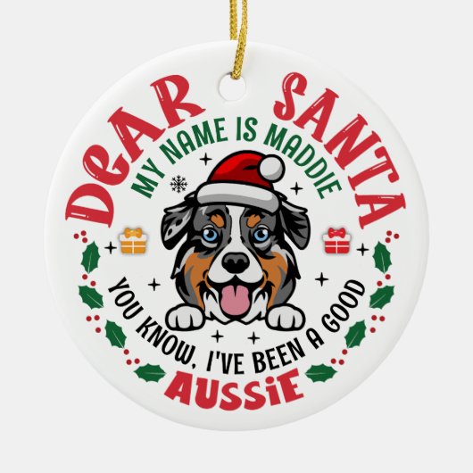 Gepersonaliseerde Australische Herder Hond Kerstmi Keramisch Ornament (Voorkant)