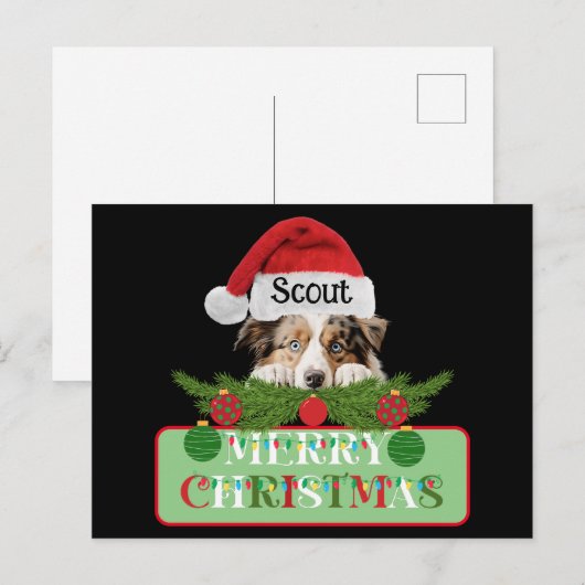 Gepersonaliseerde Australische Herder Vrolijk Kers Feestdagenkaart (Voorkant / Achterkant)