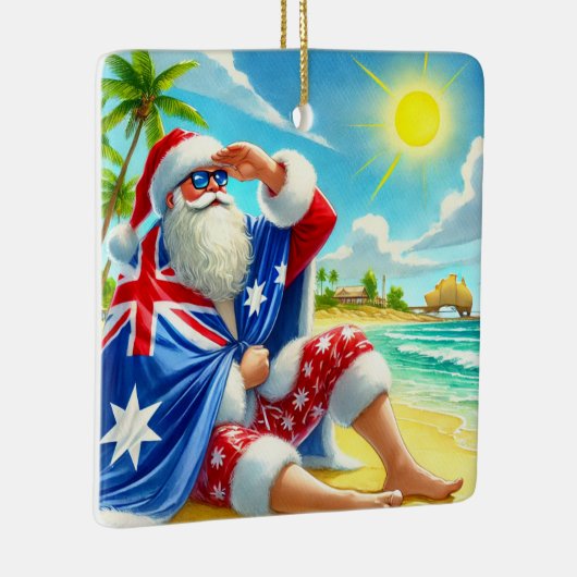 Gepersonaliseerde Australische Santa Beach op Kers Keramisch Ornament (Rechts)