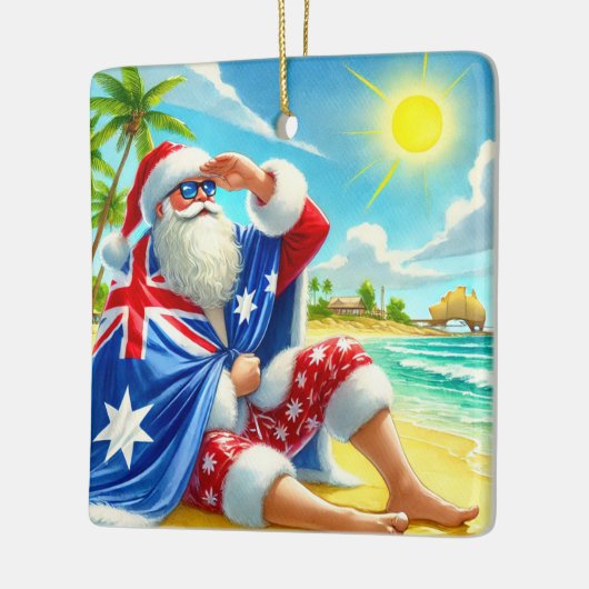 Gepersonaliseerde Australische Santa Beach op Kers Keramisch Ornament (Links)